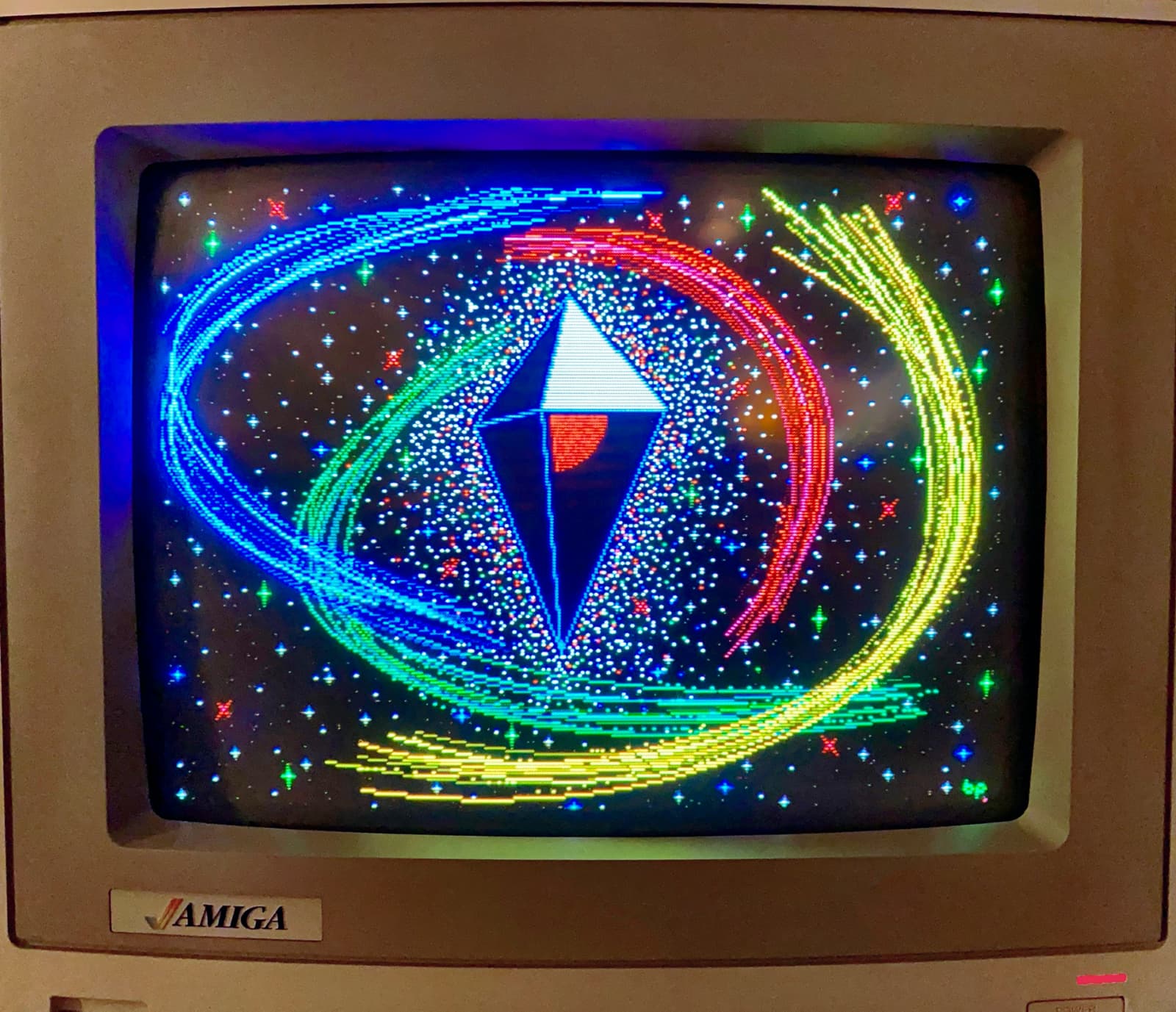 Closeup of Amiga 1000 screen showing No Man's Sky pixel art drawing