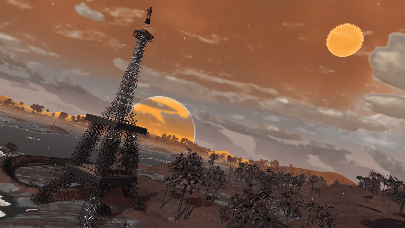 Eiffle Tower base and orange moons