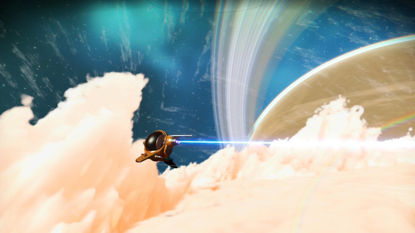 An exotic ship flying through the clouds