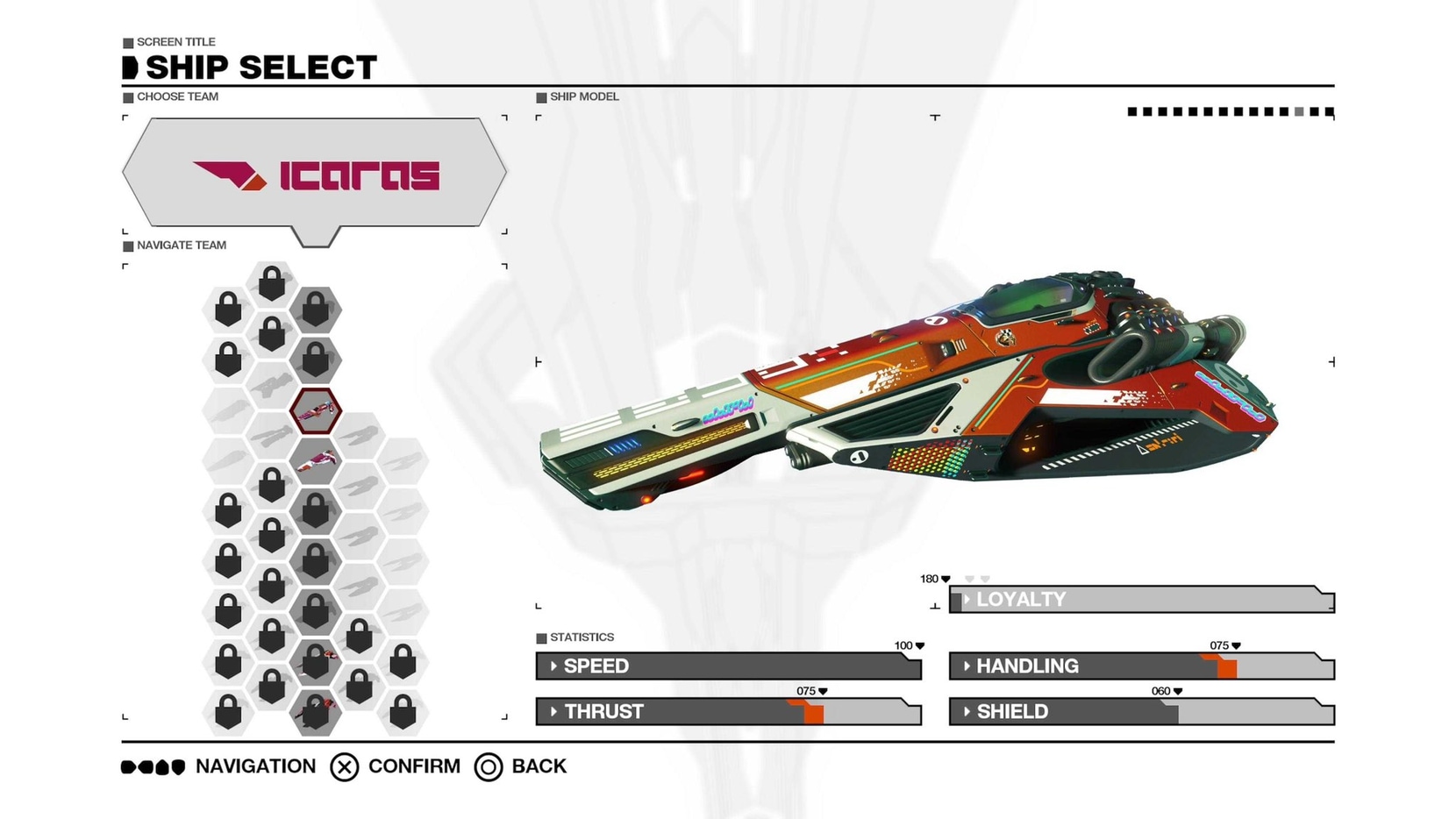 Starborn Runner ship in a Wipeout ship-select menu